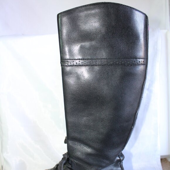 Tommy Hilfiger Women's Black Leather Riding Boots Lace-Up Detail ~6 ~ - Picture 2 of 16